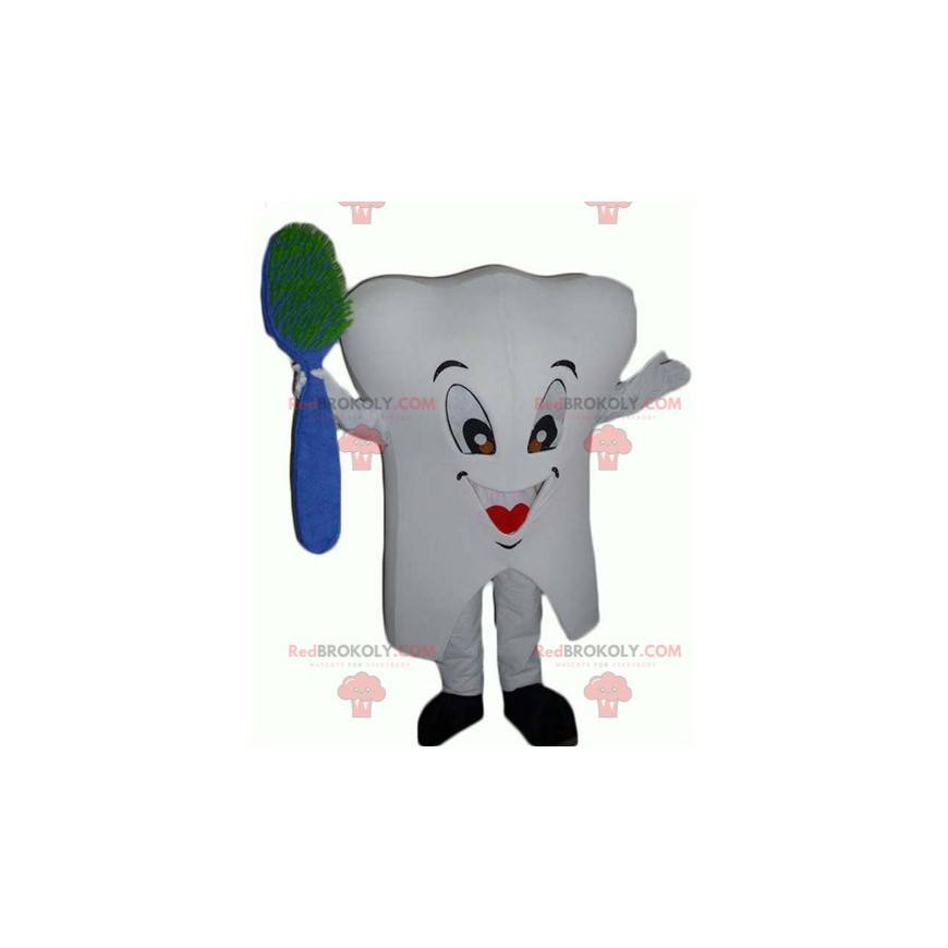 Obří bílý zub maskot s kartáčem - Redbrokoly.com