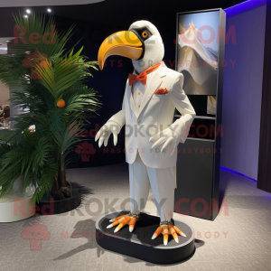 White Toucan mascot costume character dressed with a Dress Pants and Lapel pins