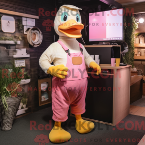 Maskotkarakter av en rosa...
