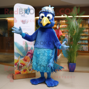 Blue Peacock maskot kostume...