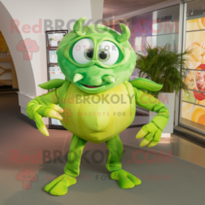 Lime Green Crab mascot costume character dressed with a Pencil Skirt and Hairpins