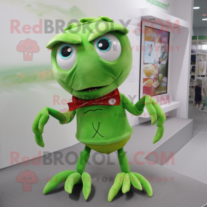 Lime Green Crab mascot costume character dressed with a Pencil Skirt and Hairpins