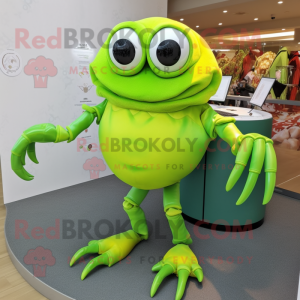 Lime Green Crab mascot costume character dressed with a Pencil Skirt and Hairpins