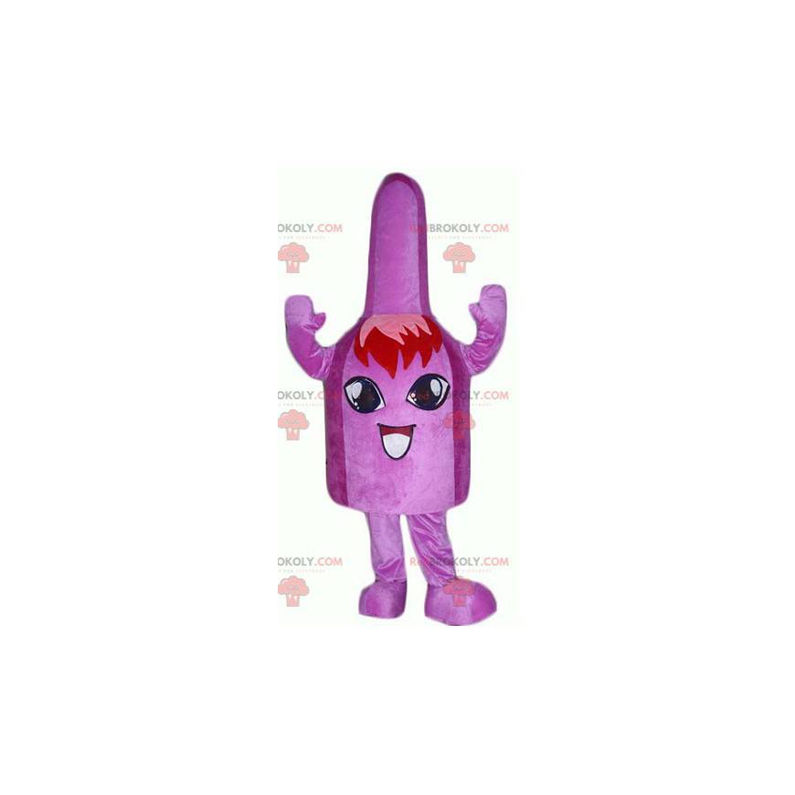 Mascotte viola molto sorridente del cartone della campana -