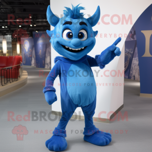 Blue Devil mascot costume character dressed with a Skinny Jeans and Hairpins