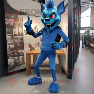 Blue Devil mascot costume character dressed with a Skinny Jeans and Hairpins