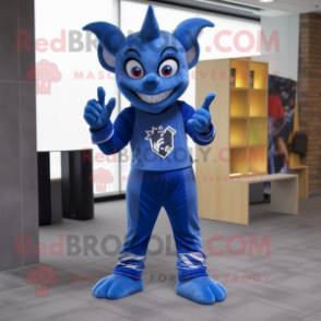 Blue Devil mascot costume character dressed with a Skinny Jeans and Hairpins