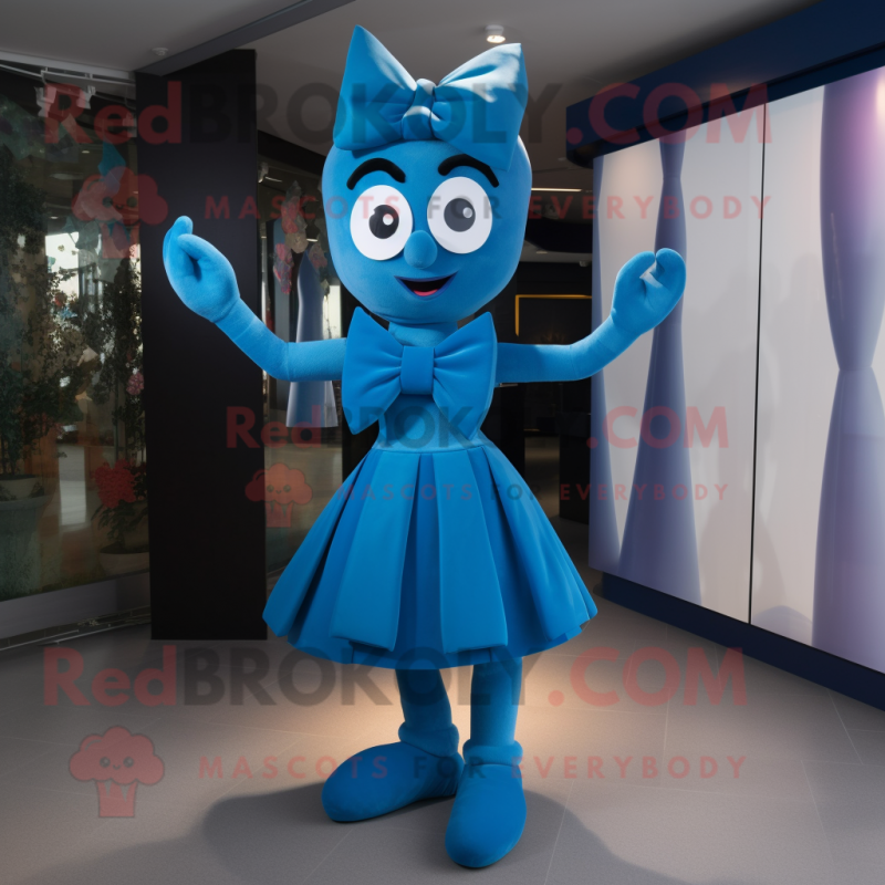 Blue Acrobat mascot costume character dressed with a Midi Dress and Bow ties