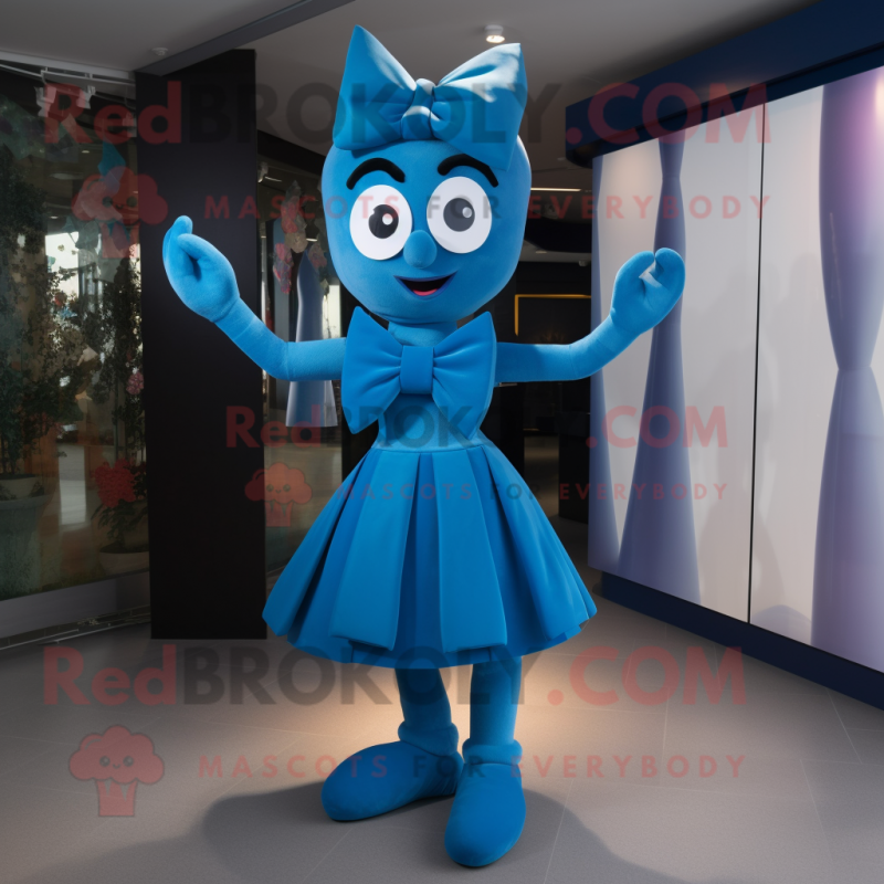 Blue Acrobat mascot costume character dressed with a Midi Dress and Bow ties Blue Acrobat mascot costume character dressed with a Midi Dress and Bow ties