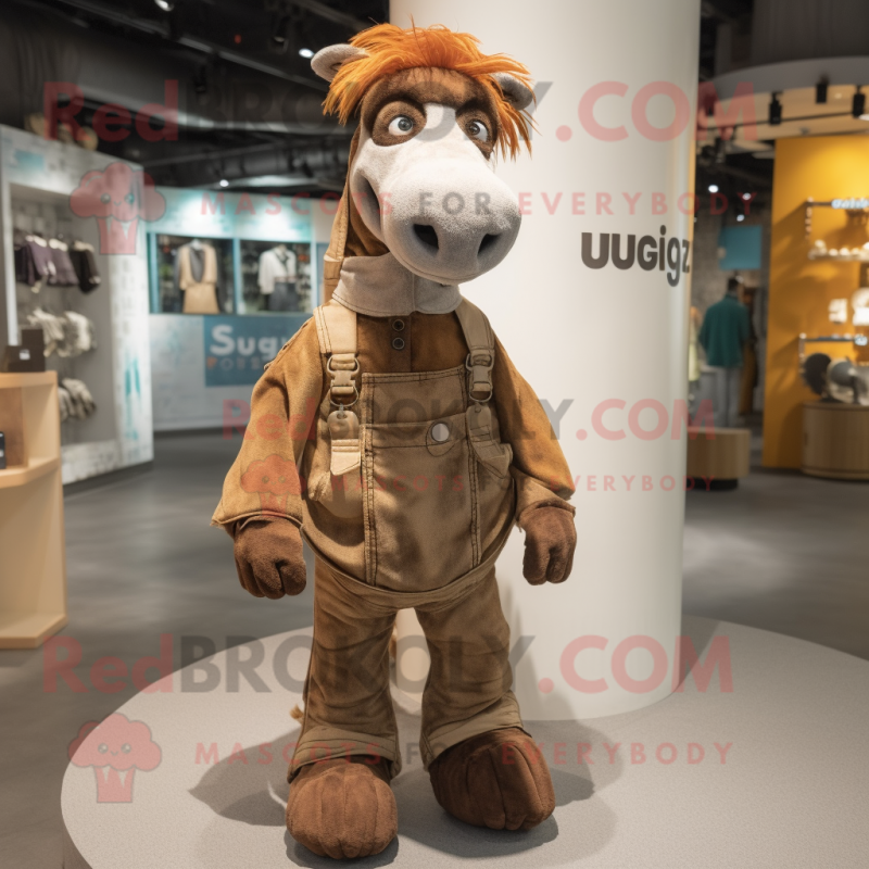 Rust Quagga mascot costume character dressed with a Overalls and Keychains Rust Quagga mascot costume character dressed with a Overalls and Keychains