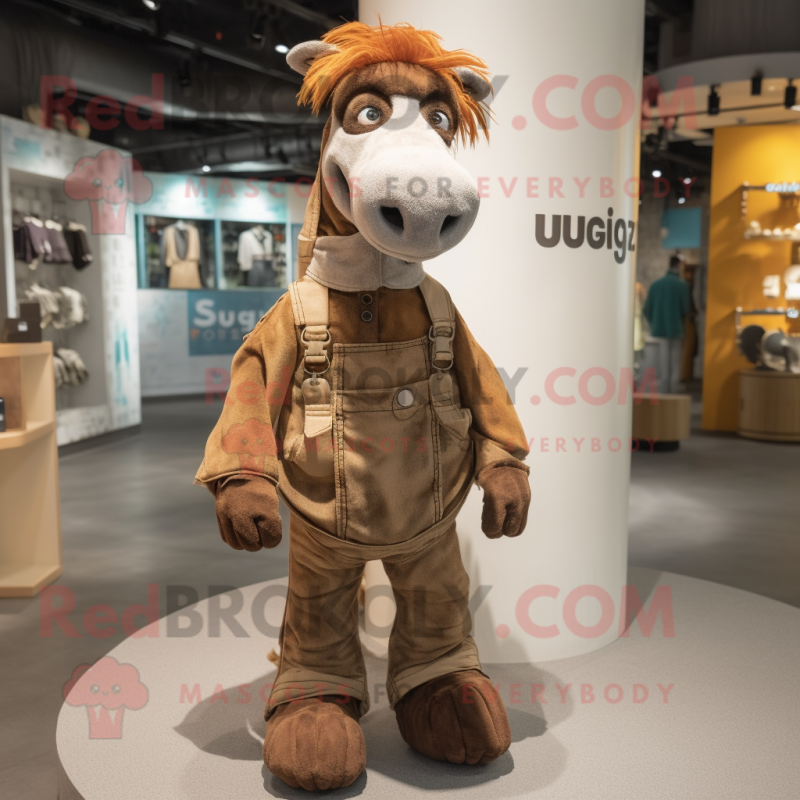 Rust Quagga mascot costume character dressed with a Overalls and Keychains