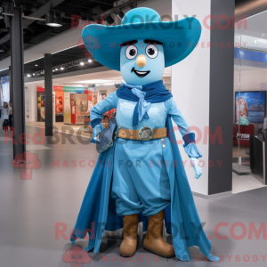 Maskotkarakter af en cyan...
