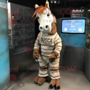 Rust Quagga mascot costume character dressed with a Overalls and Keychains