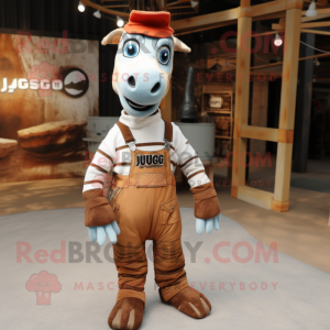 Rust Quagga mascot costume character dressed with a Overalls and Keychains