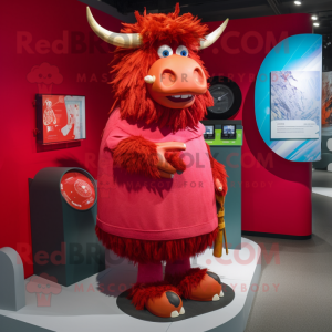 Red Yak mascot costume character dressed with a A-Line Dress and Rings