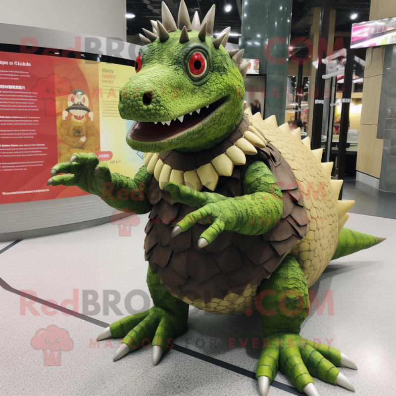 Olive Ankylosaurus mascot costume character dressed with a Mini Skirt and Wallets Olive Ankylosaurus mascot costume character dressed with a Mini Skirt and Wallets