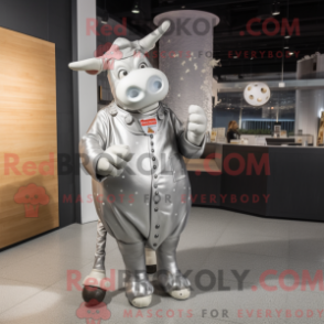 Característica de máscara de uma roupa íntima com jeans e broches da mamãe - Mascotes Vaca Hereford - RedBrokoly.com