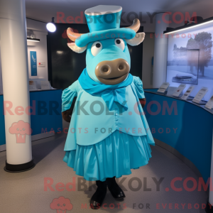 Maskotkarakter af en Cyan...