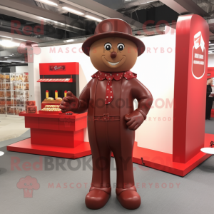 Red Chocolate Bar mascot costume character dressed with a Jumpsuit and Hats