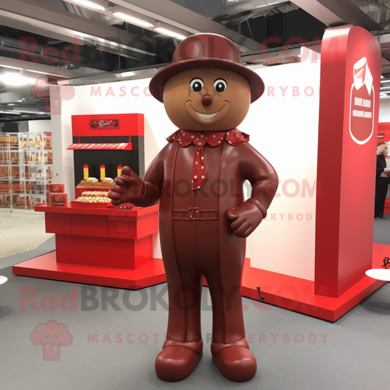 Red Chocolate Bar mascot costume character dressed with a Jumpsuit and Hats Red Chocolate Bar mascot costume character dressed with a Jumpsuit and Hats