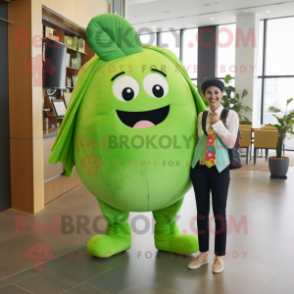 Lime Green Radish mascot costume character dressed with a Mom Jeans and Bow ties