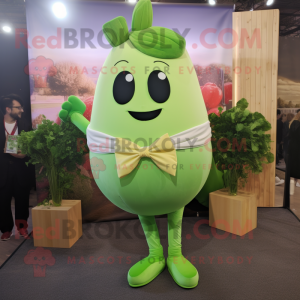 Lime Green Radish mascot costume character dressed with a Mom Jeans and Bow ties