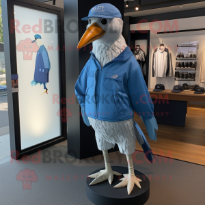 Blue Gull mascot costume character dressed with a Cargo Shorts and Foot pads