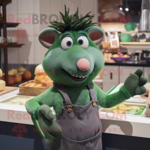 Green Ratatouille mascot costume character dressed with a V-Neck Tee and Hair clips