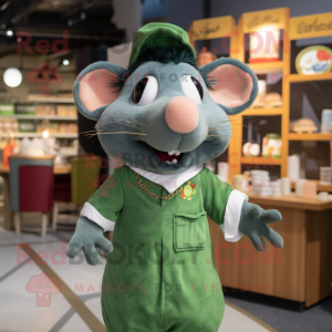 Green Ratatouille mascot costume character dressed with a V-Neck Tee and Hair clips