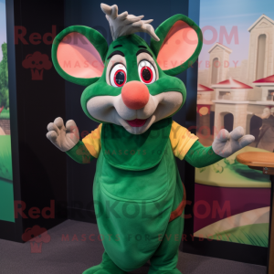 Green Ratatouille mascot costume character dressed with a V-Neck Tee and Hair clips