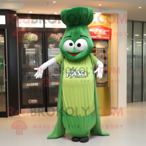 Olive Pad Thai mascot costume character dressed with a Evening Gown and Beanies