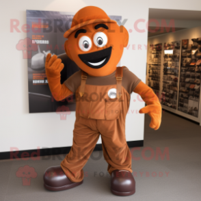 Rust Pendant mascot costume character dressed with a Jumpsuit and Shoe clips