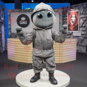 Gray Grenade mascot costume character dressed with a Windbreaker and Bracelets