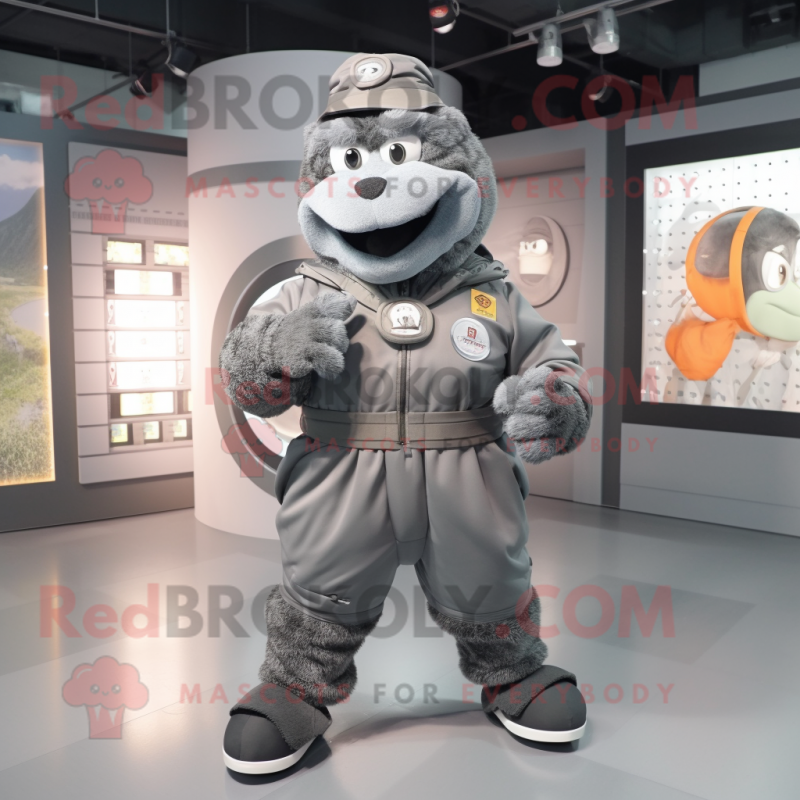Gray Grenade mascot costume character dressed with a Windbreaker and Bracelets Gray Grenade mascot costume character dressed with a Windbreaker and Bracelets