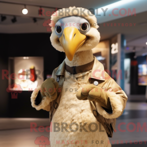 Maskotfigur af en beige...