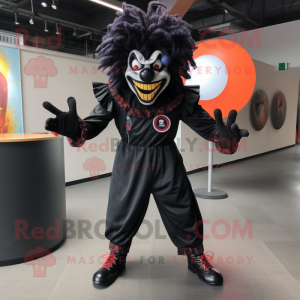 Black Evil Clown mascot costume character dressed with a Jeggings and Rings