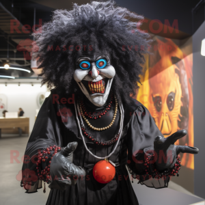 Black Evil Clown mascot costume character dressed with a Jeggings and Rings