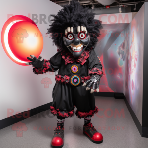 Black Evil Clown mascot costume character dressed with a Jeggings and Rings