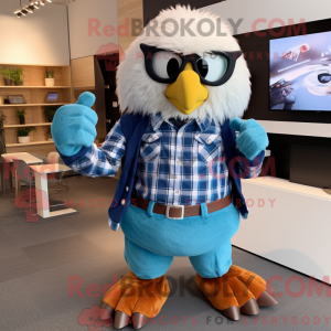 Maskotfigur av en blå ørn...