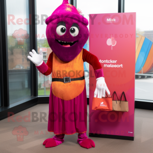 Magenta Tikka Masala mascot costume character dressed with a Long Sleeve Tee and Wallets