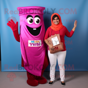 Magenta Tikka Masala mascot costume character dressed with a Long Sleeve Tee and Wallets