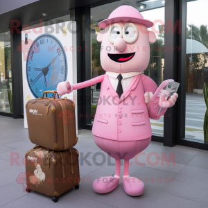 Pink Hourglass mascot costume character dressed with a Midi Dress and Briefcases