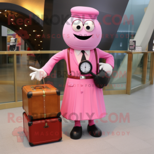 Pink Hourglass mascot costume character dressed with a Midi Dress and Briefcases