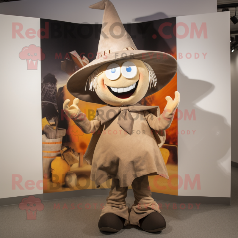 Tan Witch'S Hat mascot costume character dressed with a Dungarees and Ties Tan Witch'S Hat mascot costume character dressed with a Dungarees and Ties