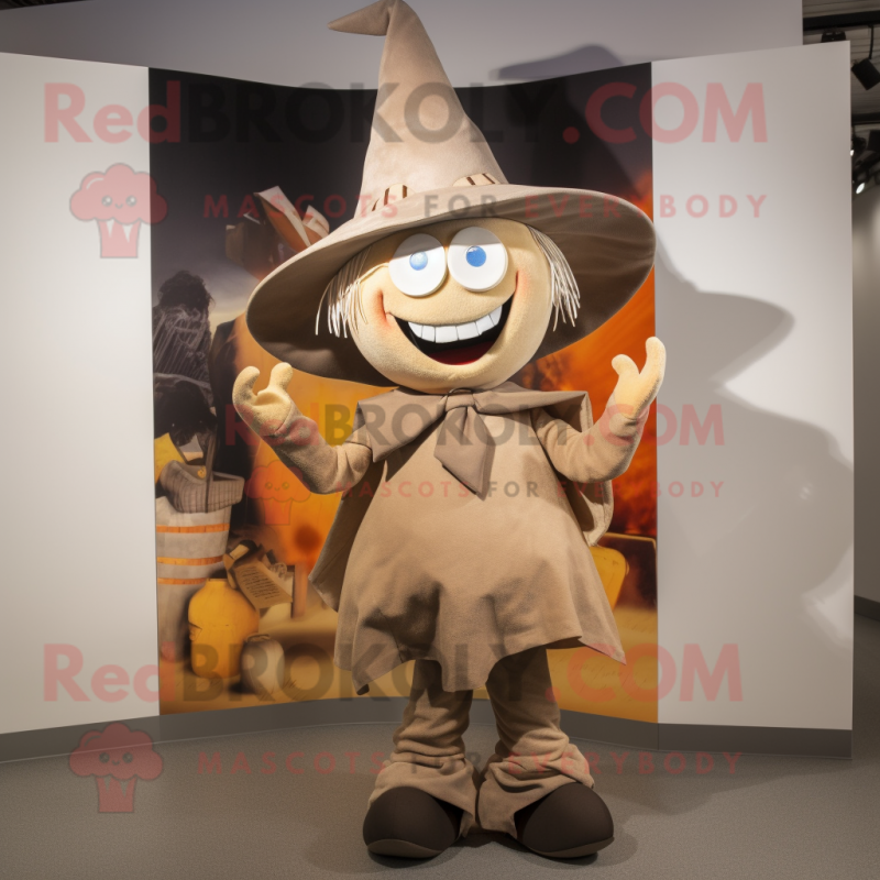 Tan Witch'S Hat mascot costume character dressed with a Dungarees and Ties