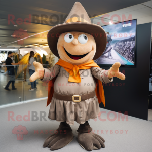 Tan Witch'S Hat mascot costume character dressed with a Dungarees and Ties