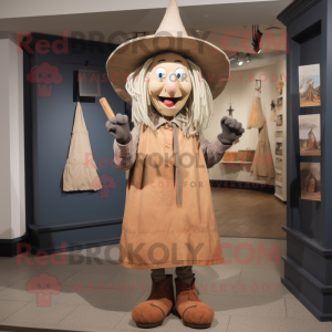 Tan Witch'S Hat mascot costume character dressed with a Dungarees and Ties
