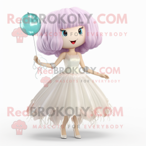 White Jellyfish mascot costume character dressed with a Cocktail Dress and Hairpins