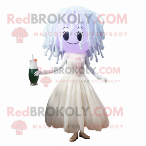 White Jellyfish mascot costume character dressed with a Cocktail Dress and Hairpins