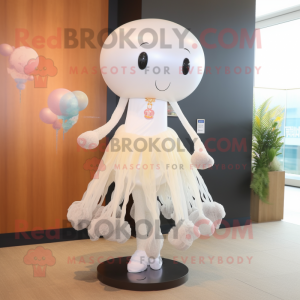 White Jellyfish mascot costume character dressed with a Cocktail Dress and Hairpins